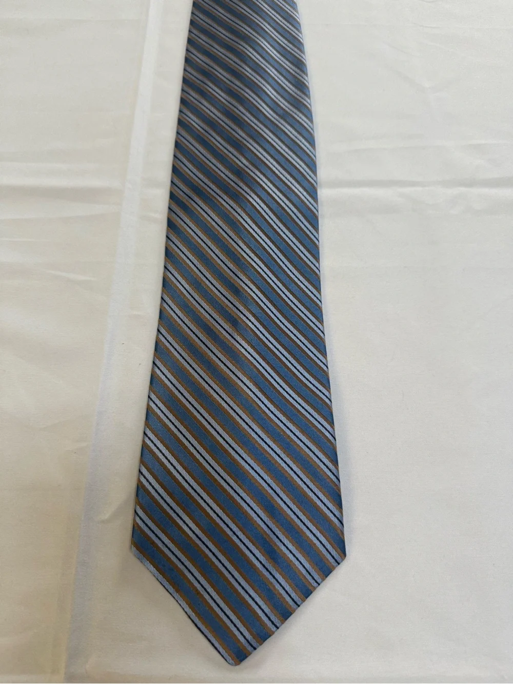 100% Silk Dion Classic Blue Striped Men's Tie - Sleek Professional Style